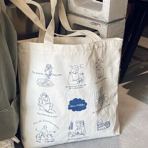 Canvas Tote Bag with Zipper – Minimalist Blue Line Art Design